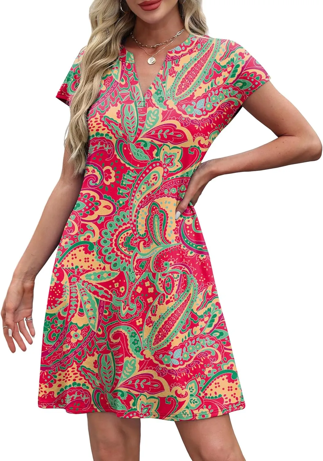 OFEEFAN Summer Dresses for Women Beach Cover Ups for Women with Pockets V Neck Swimsuit Loose Fit