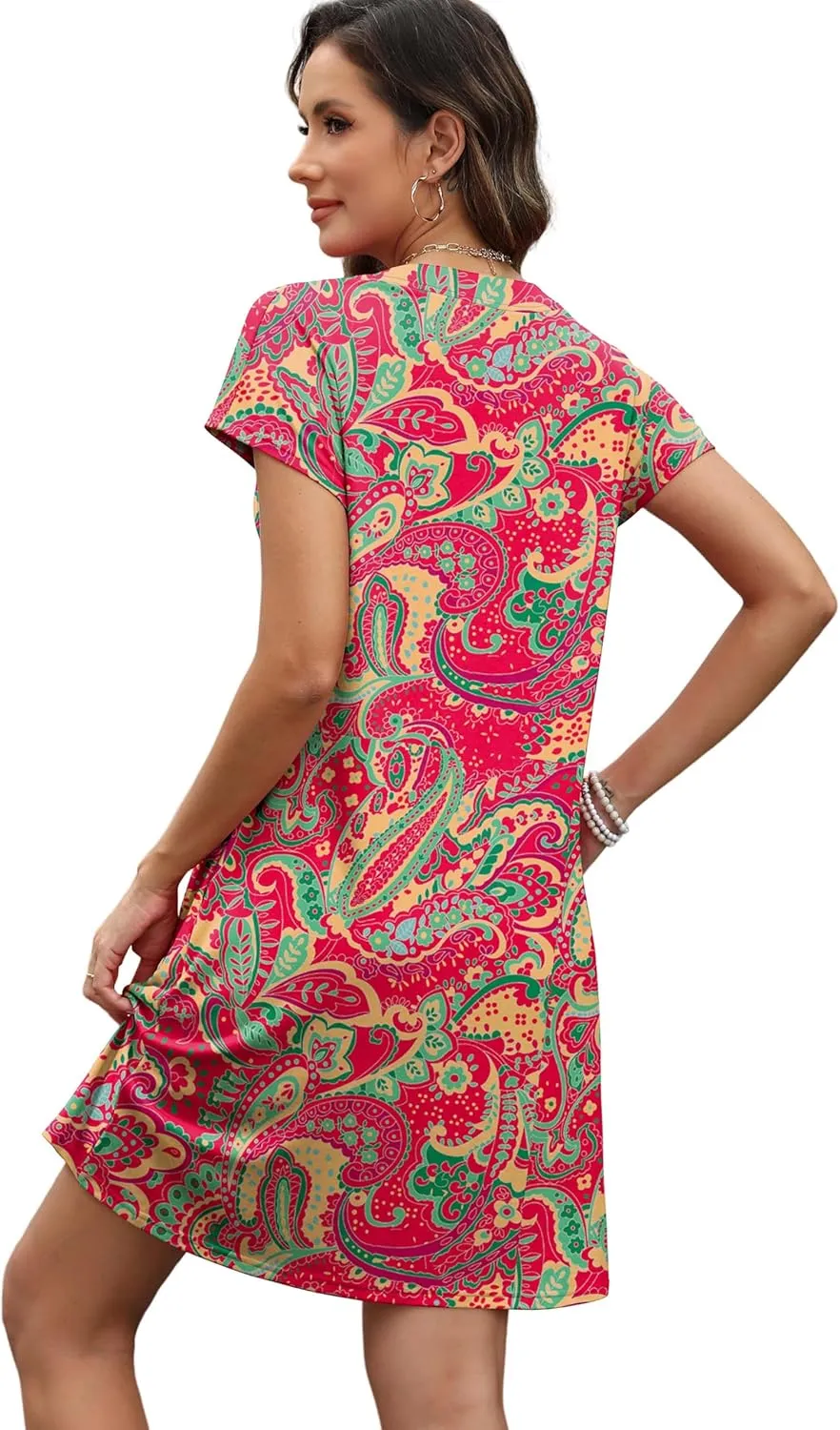 OFEEFAN Summer Dresses for Women Beach Cover Ups for Women with Pockets V Neck Swimsuit Loose Fit