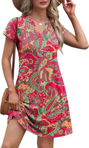 OFEEFAN Summer Dresses for Women Beach Cover Ups for Women with Pockets V Neck Swimsuit Loose Fit