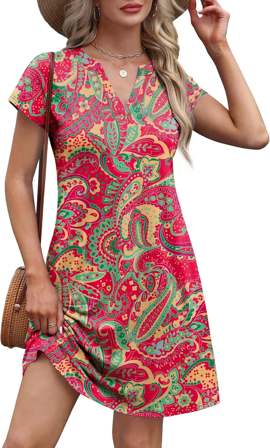 OFEEFAN Summer Dresses for Women Beach Cover Ups for Women with Pockets V Neck Swimsuit Loose Fit