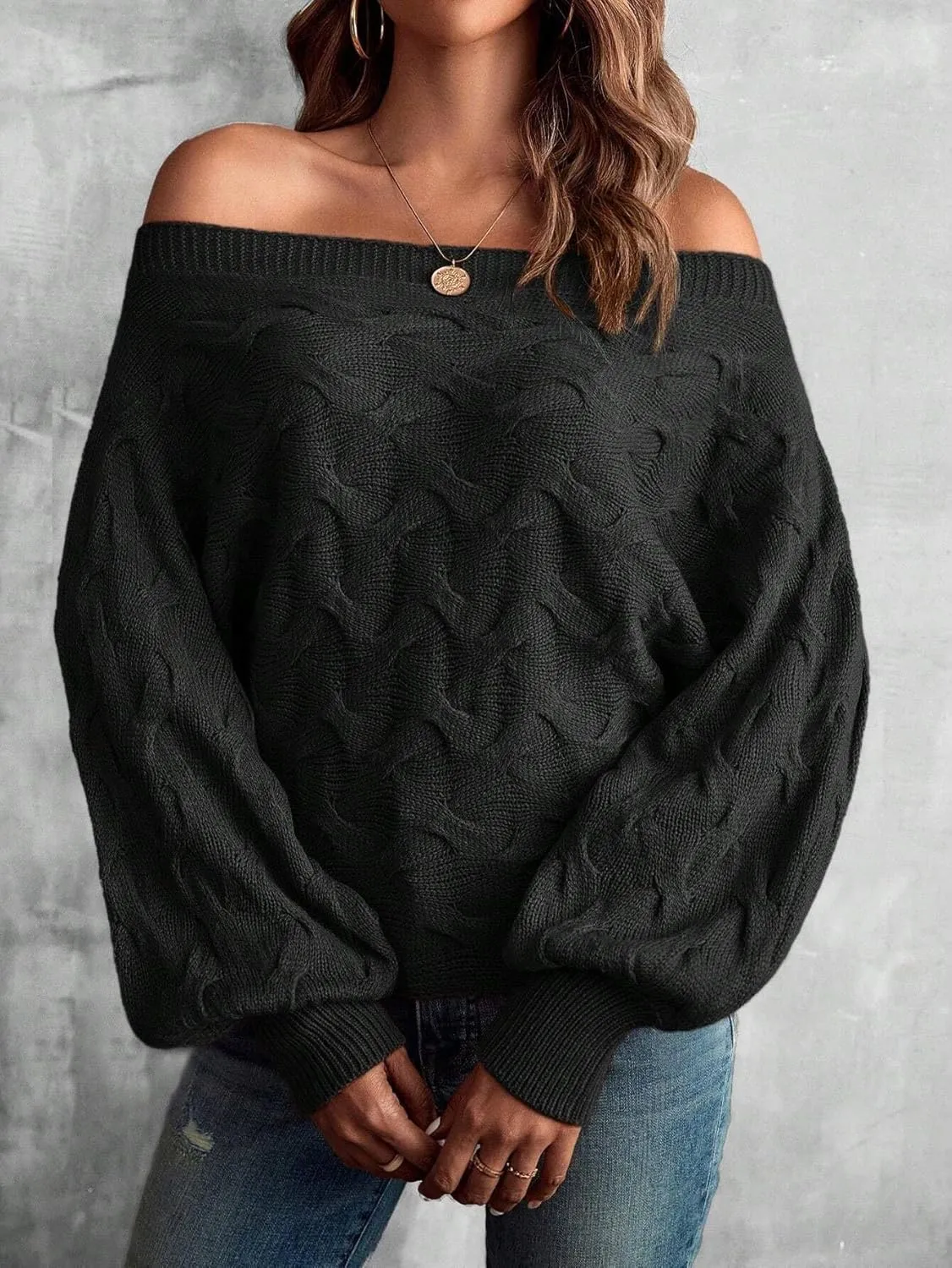 Off The Shoulder Tops for Women，Womens Batwing Sweater,Pullover,Knit Sweater for Women,Going Out Tops,Fall Sweater for Women