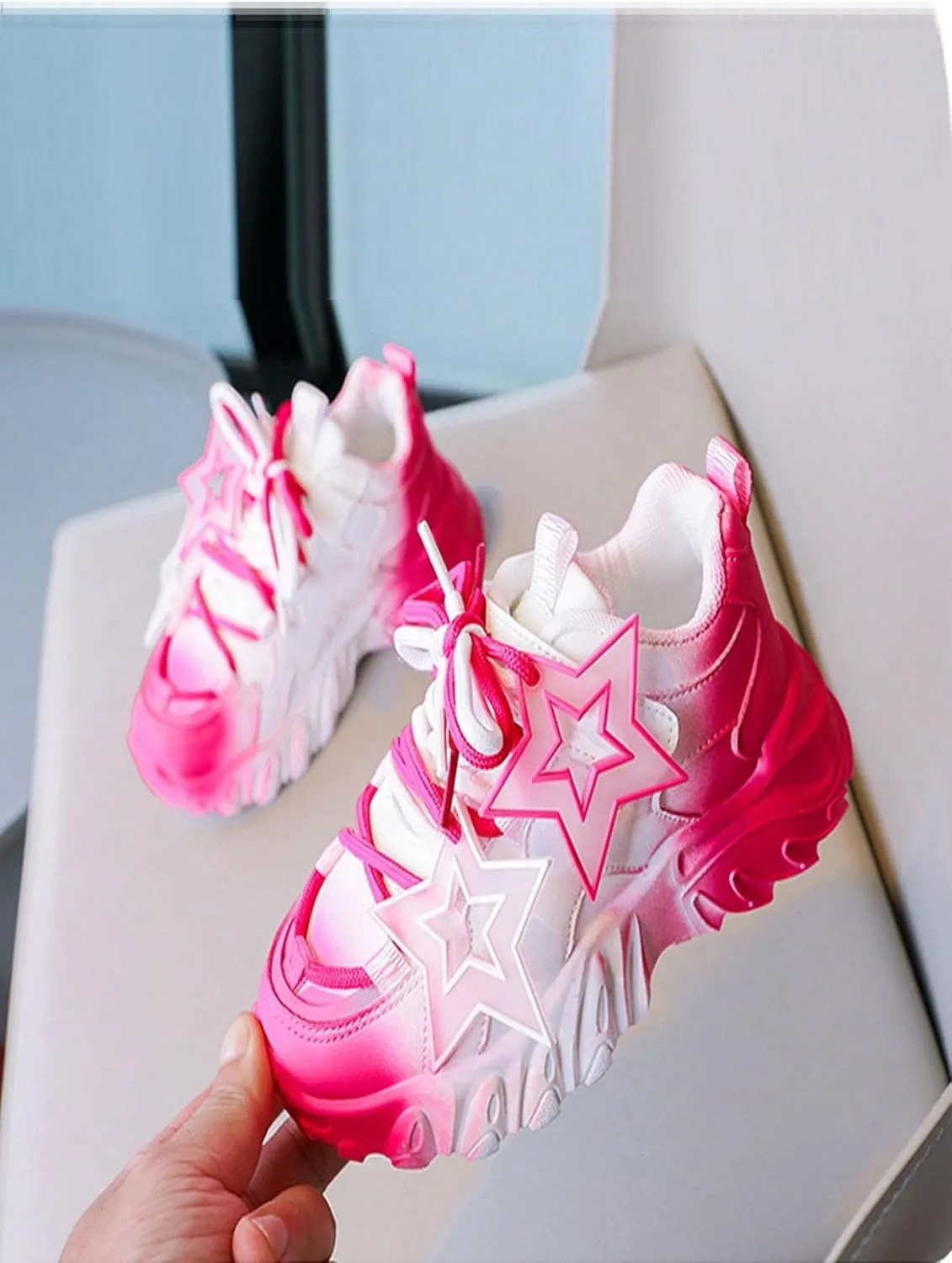 Ombre Y2K Cute Star Pattern Sneakers Stylish Lightweight Low Top Shoes for Kids and Women Casual Everyday Walking School Travel All Season Non Slip Comfort Fit