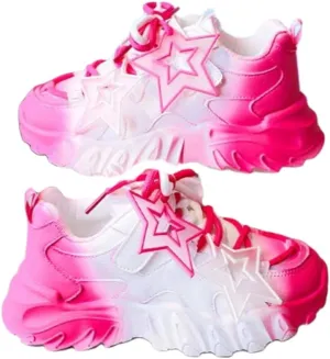 Ombre Y2K Cute Star Pattern Sneakers Stylish Lightweight Low Top Shoes for Kids and Women Casual Everyday Walking School Travel All Season Non Slip Comfort Fit