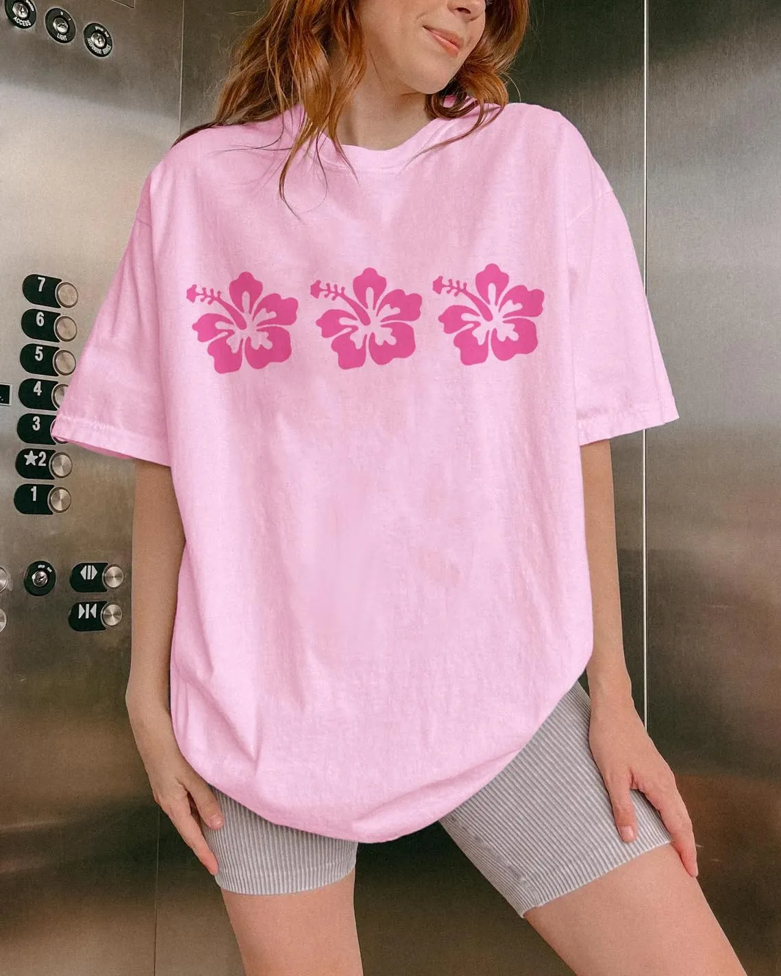 Oversized Graphic Shirts Teen Girls Women Preppy Short Sleeve Crewneck Y2k Floral Tops Aesthetic Summer Baggy Tees