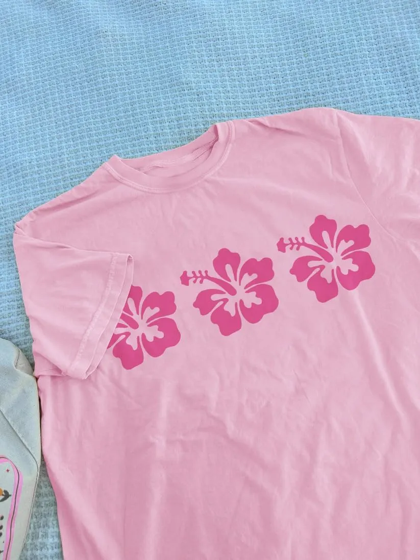 Oversized Graphic Shirts Teen Girls Women Preppy Short Sleeve Crewneck Y2k Floral Tops Aesthetic Summer Baggy Tees