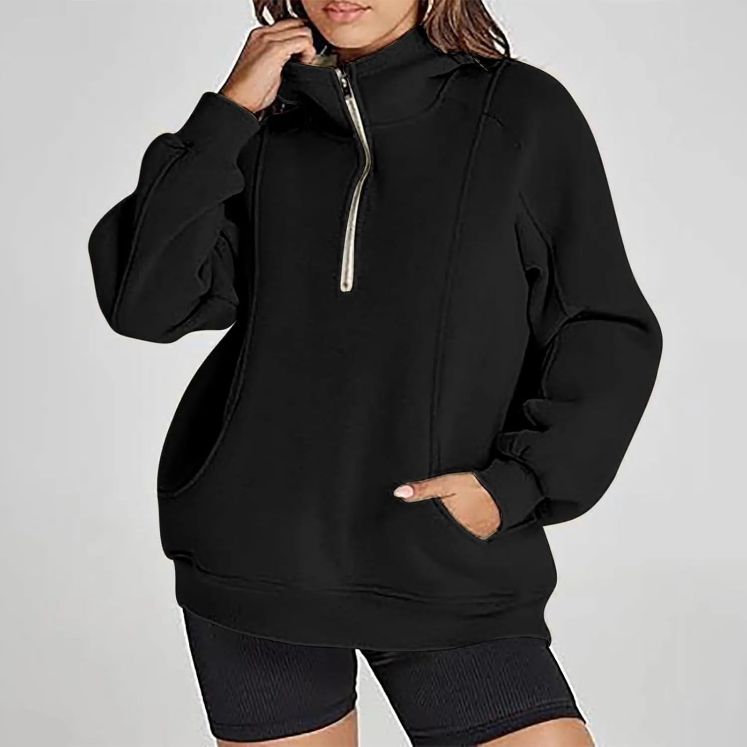 Oversized Hoodies For Women Trendy 2024 Half Zip Up Fleece Hooded Sweatshirt Casual Fall Pullover Tops y2k Outfits
