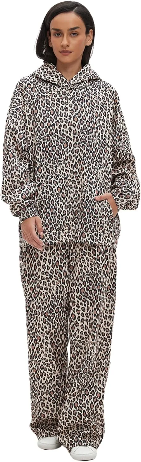 Oversized Leopard Print Hoodie Cheetah Print Streetwear 2000s Pullover Sweatshirt Hooded Y2k Graphic Hoodies