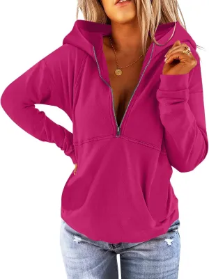 PGANDS Women's Long Sleeve Fleece Lined Hoodies Half Zip Collar Zipper Loose Hooded Sweatshirts