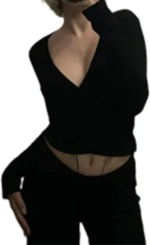 Pilates Ballet Wrap Tops for Women Y2K Long Sleeve Tie Front Yoga Shirts Slim Fit V Neck Bandage Workout Tops