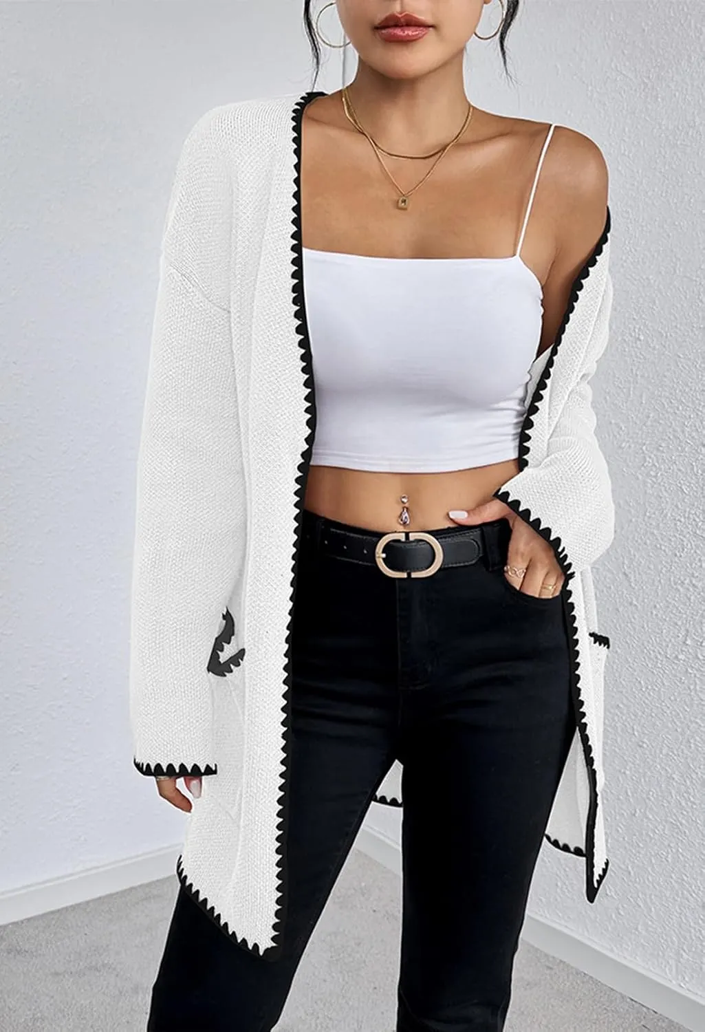 Pink Queen Oversized Long Cardigan for Women Trendy Fall Casual Open Front Long Sleeve Chunky Sweater Coat Outerwear