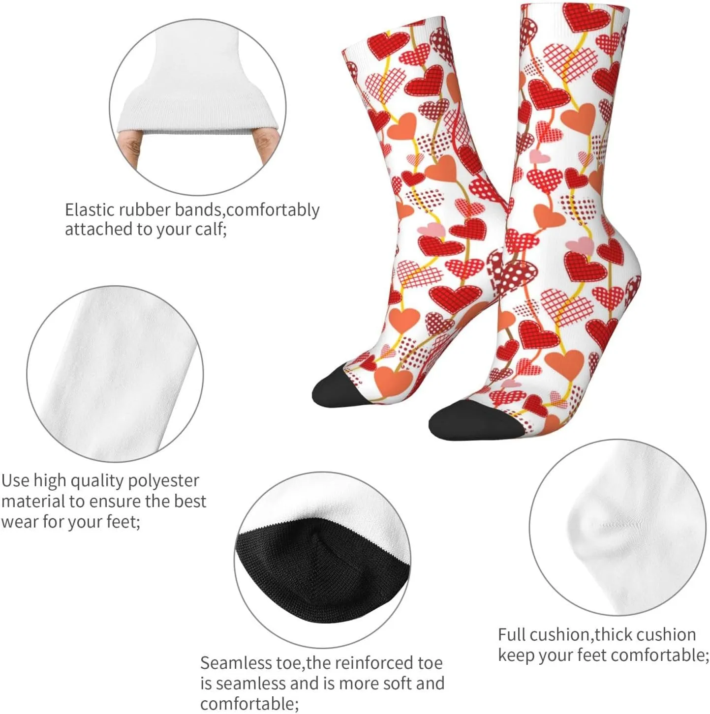 Pink Valentine's Day Socks Women Men's Fun Dress Socks Hearts Pattern Novelty Crew Socks
