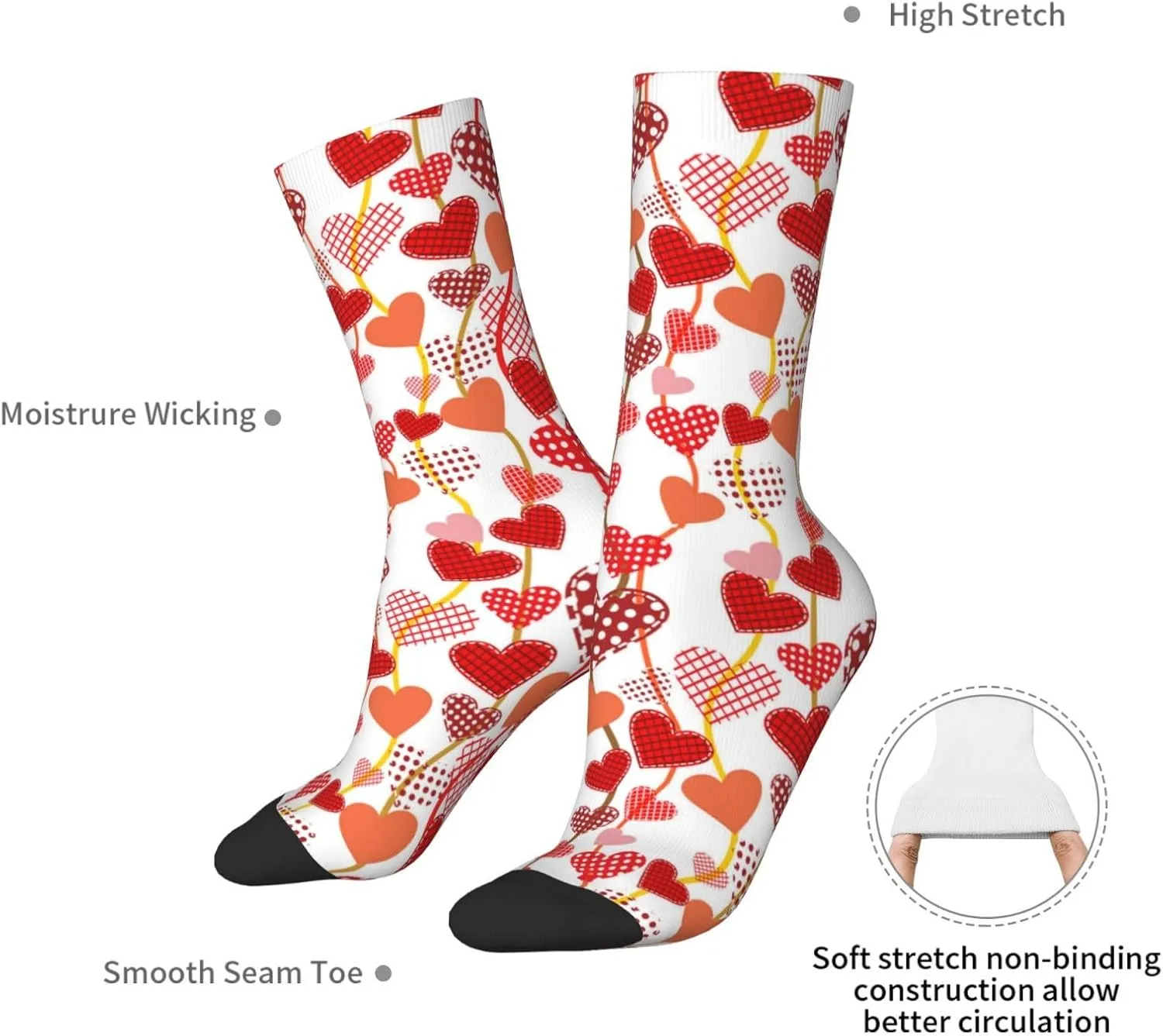 Pink Valentine's Day Socks Women Men's Fun Dress Socks Hearts Pattern Novelty Crew Socks