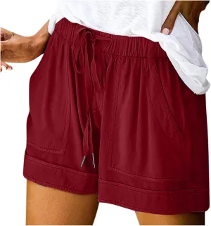 Plus Size Casual Shorts for Women Stretchy Loose Drawstring Elastic Waist Pocketed Wear Summer Outdoor Comfy Pants