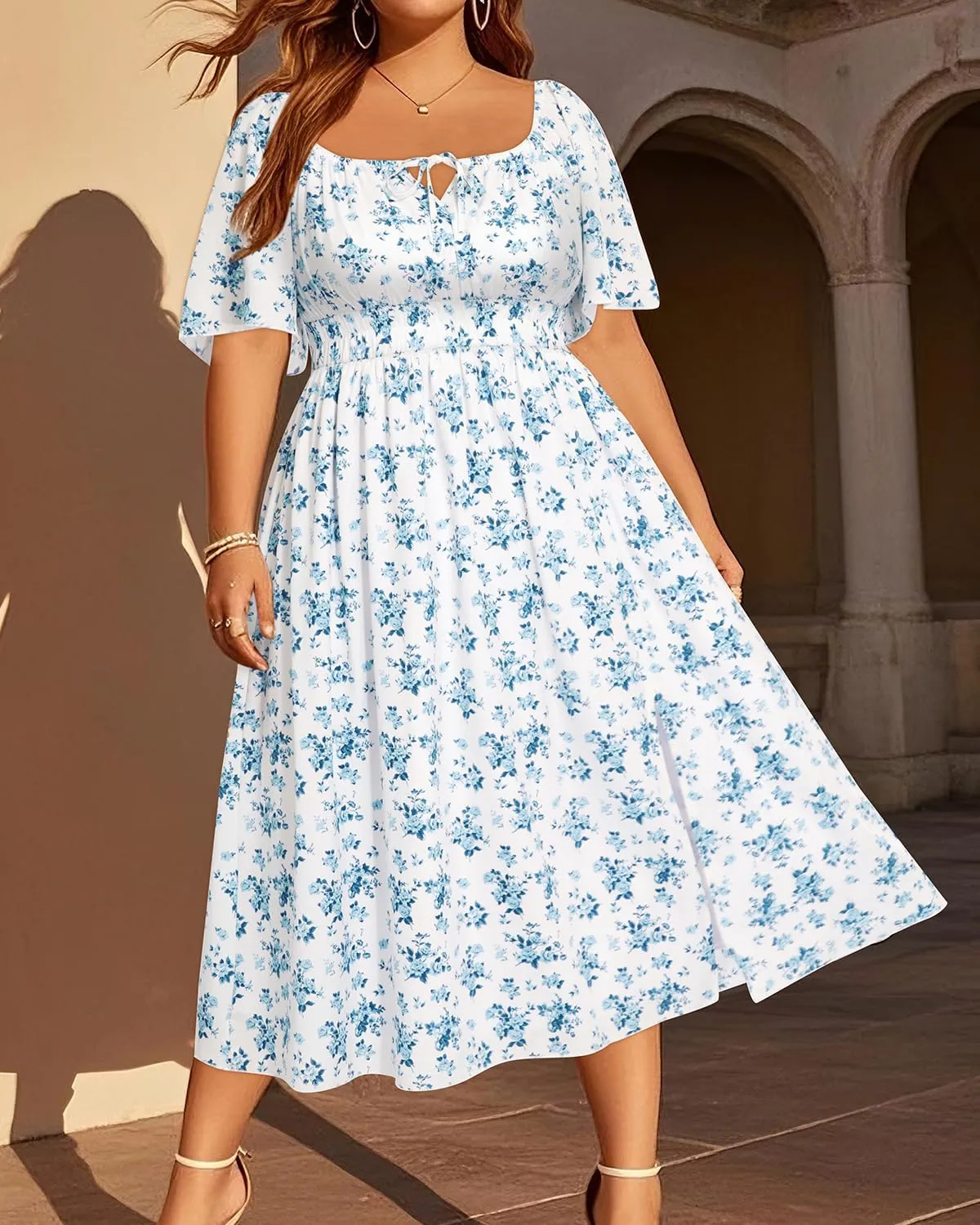 Plus Size Summer Dress 2025 - Milkmaid Sundress Boho Floral Casual Beach Wedding Midi Dresses