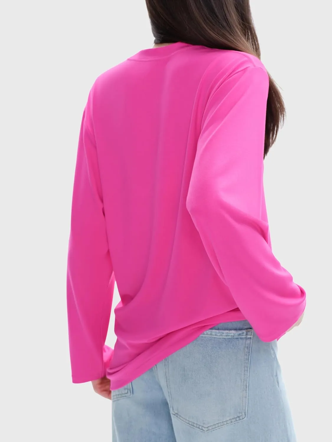 PUMIEY Women's Oversized Long Sleeve T Shirts Crew Neck Loose Fit Tops Casual Basic Tee Mirror Collection