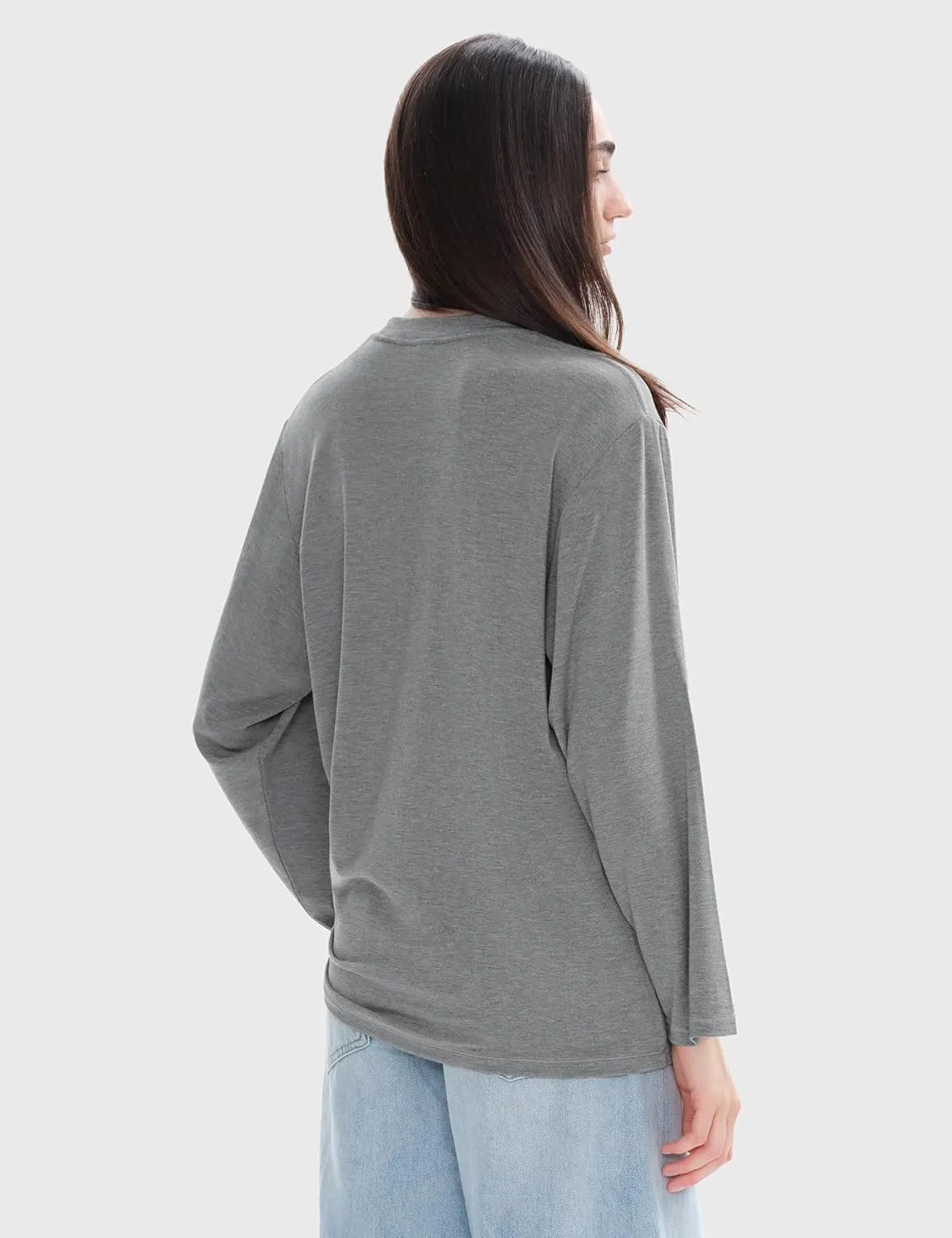 PUMIEY Women's Oversized Long Sleeve T Shirts Crew Neck Loose Fit Tops Casual Basic Tee Mirror Collection