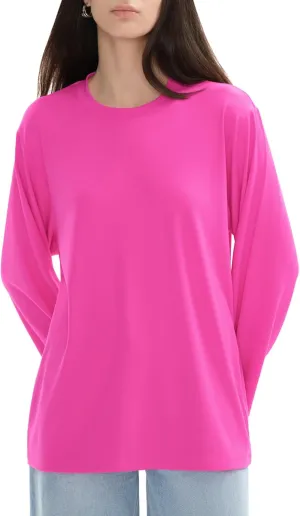 PUMIEY Women's Oversized Long Sleeve T Shirts Crew Neck Loose Fit Tops Casual Basic Tee Mirror Collection
