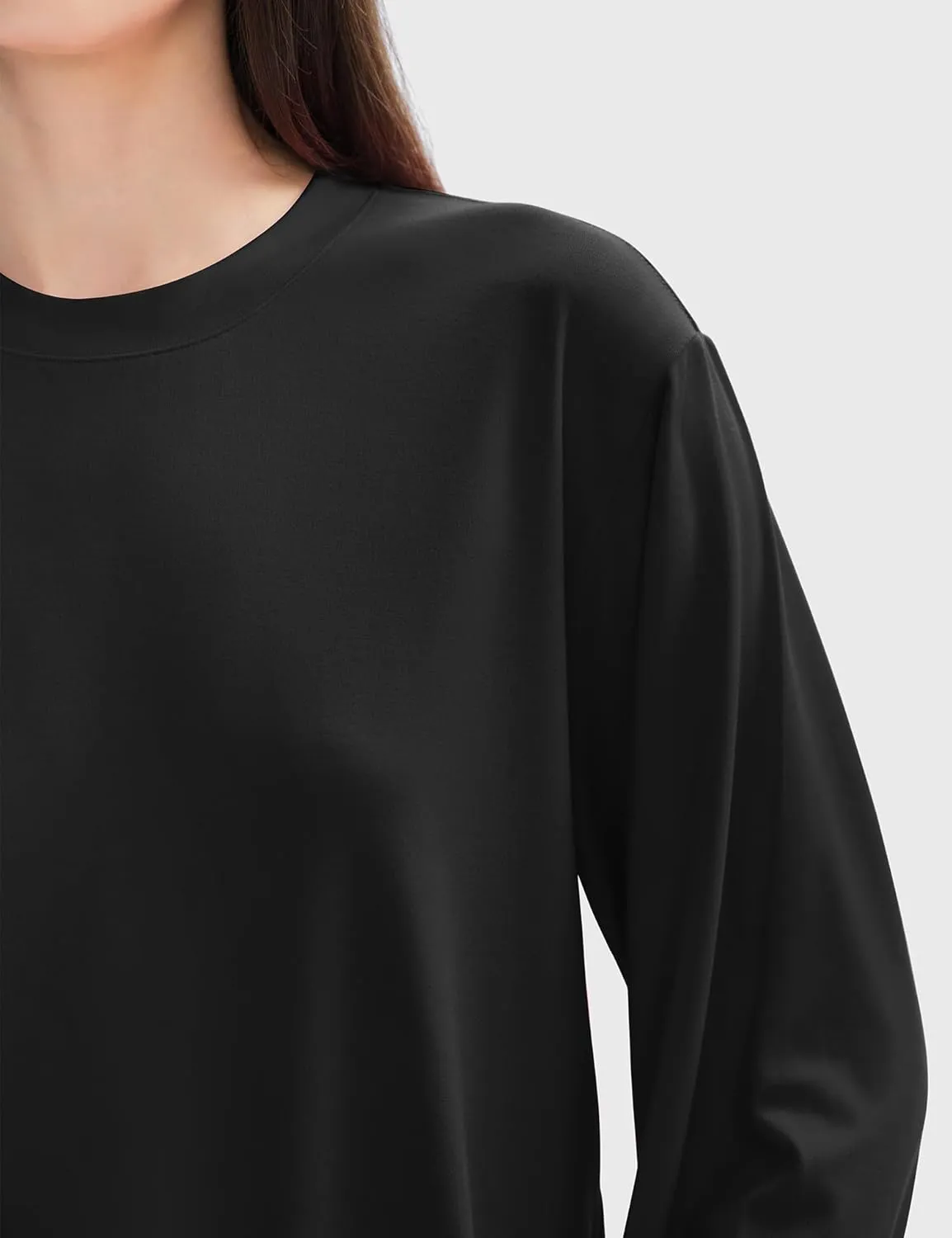 PUMIEY Women's Oversized Long Sleeve T Shirts Crew Neck Loose Fit Tops Casual Basic Tee Mirror Collection