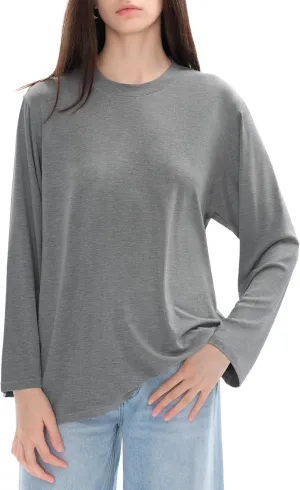 PUMIEY Women's Oversized Long Sleeve T Shirts Crew Neck Loose Fit Tops Casual Basic Tee Mirror Collection