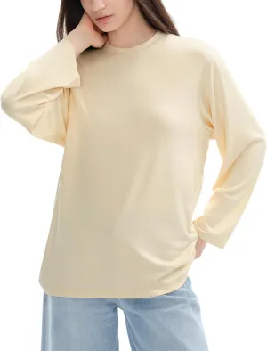 PUMIEY Women's Oversized Long Sleeve T Shirts Crew Neck Loose Fit Tops Casual Basic Tee Mirror Collection