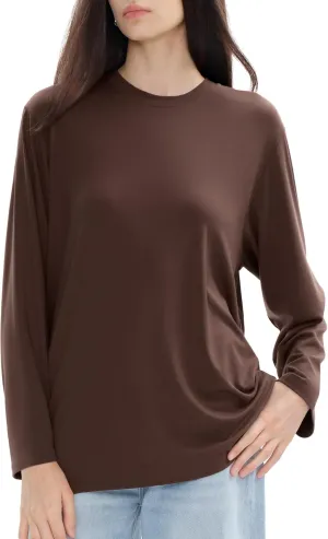 PUMIEY Women's Oversized Long Sleeve T Shirts Crew Neck Loose Fit Tops Casual Basic Tee Mirror Collection