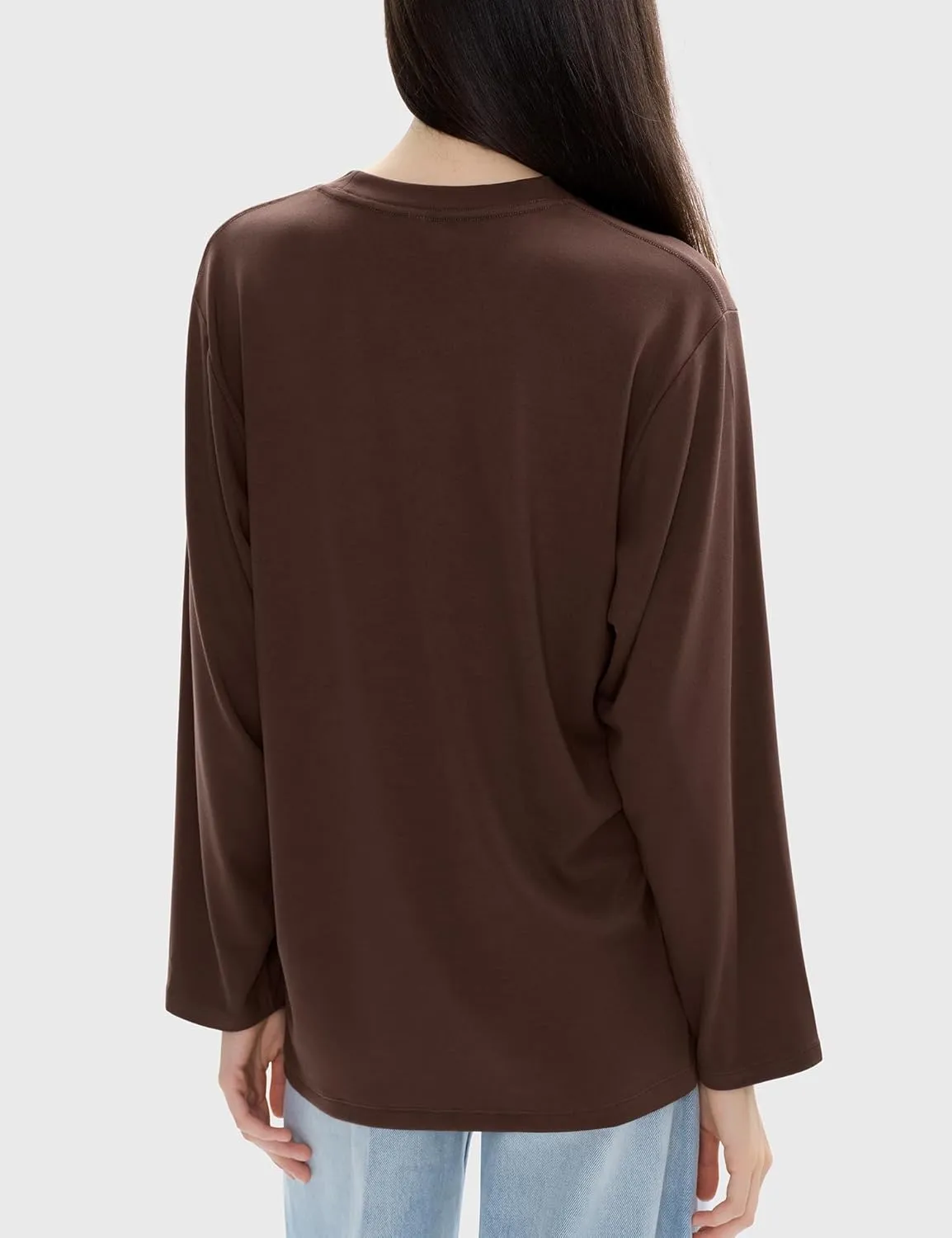 PUMIEY Women's Oversized Long Sleeve T Shirts Crew Neck Loose Fit Tops Casual Basic Tee Mirror Collection