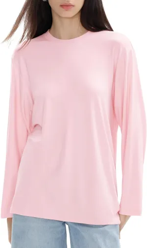 PUMIEY Women's Oversized Long Sleeve T Shirts Crew Neck Loose Fit Tops Casual Basic Tee Mirror Collection