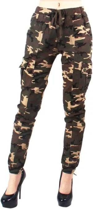 Red Fox Women's High Waist Camouflage Military Cargo Jogger Pants - Army Casual Camo Cargo Stretch Comfy Athletic Pockets