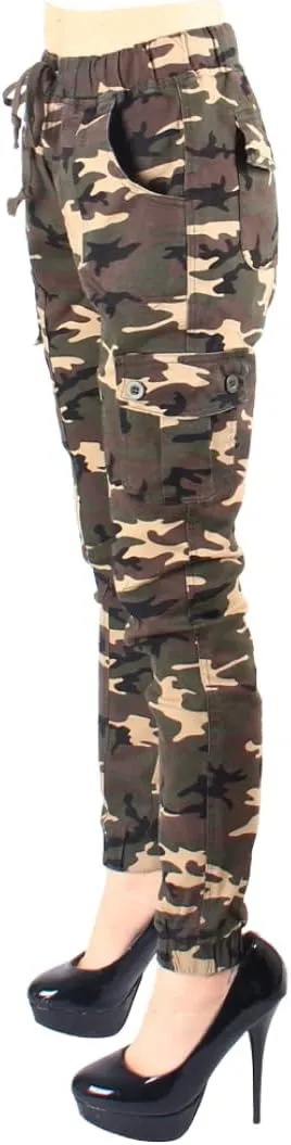 Red Fox Women's High Waist Camouflage Military Cargo Jogger Pants - Army Casual Camo Cargo Stretch Comfy Athletic Pockets