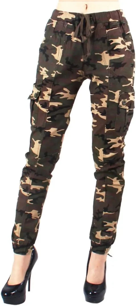 Red Fox Women's High Waist Camouflage Military Cargo Jogger Pants - Army Casual Camo Cargo Stretch Comfy Athletic Pockets