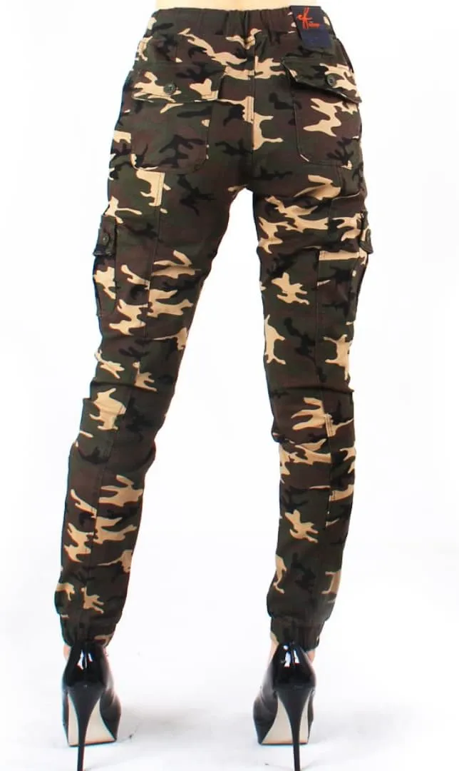 Red Fox Women's High Waist Camouflage Military Cargo Jogger Pants - Army Casual Camo Cargo Stretch Comfy Athletic Pockets