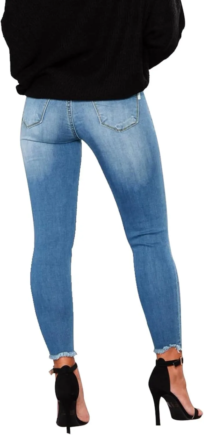 Ripped Jeans Womens Skinny Stretchy High Waisted Plus Size Raw Hem Denim Boyfriend Butt Lifting Jeggings with Pockets