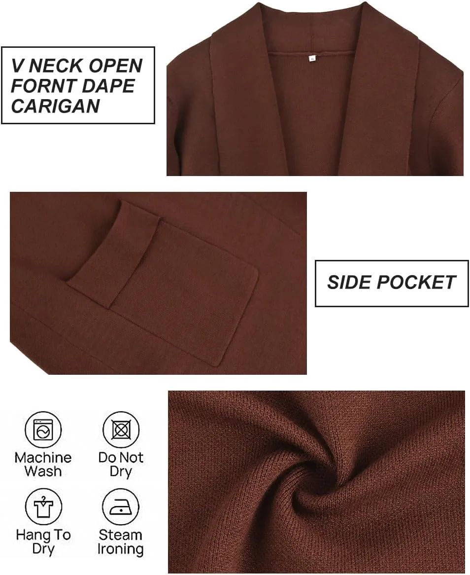 RITERA Plus Size Cardigan Sweaters for Women Long Sleeve Open Front Lapel Collar Jacket Pocket Winter Coatigan XL-5XL