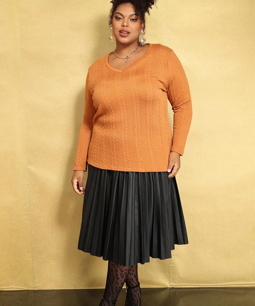 RITERA Plus Size Sweaters for Women Long Sleeve V Neck Cable Sweatershirts Fall Pullover Knitted Tops Oversize XL-5XL 14W-28W