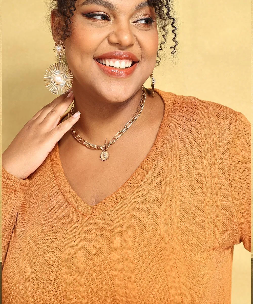 RITERA Plus Size Sweaters for Women Long Sleeve V Neck Cable Sweatershirts Fall Pullover Knitted Tops Oversize XL-5XL 14W-28W