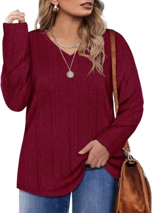 RITERA Plus Size Sweaters for Women Long Sleeve V Neck Cable Sweatershirts Fall Pullover Knitted Tops Oversize XL-5XL 14W-28W