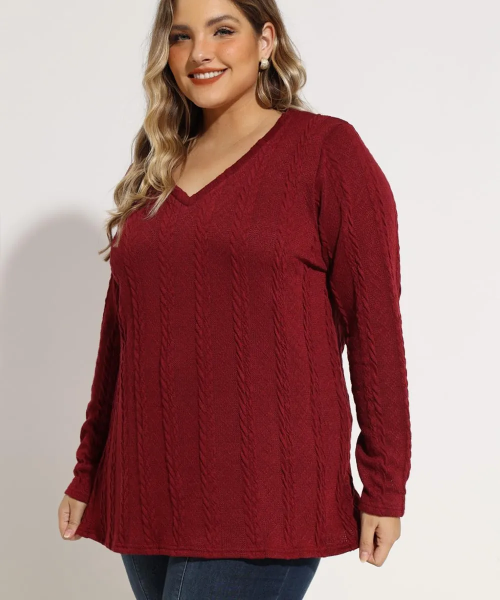 RITERA Plus Size Sweaters for Women Long Sleeve V Neck Cable Sweatershirts Fall Pullover Knitted Tops Oversize XL-5XL 14W-28W