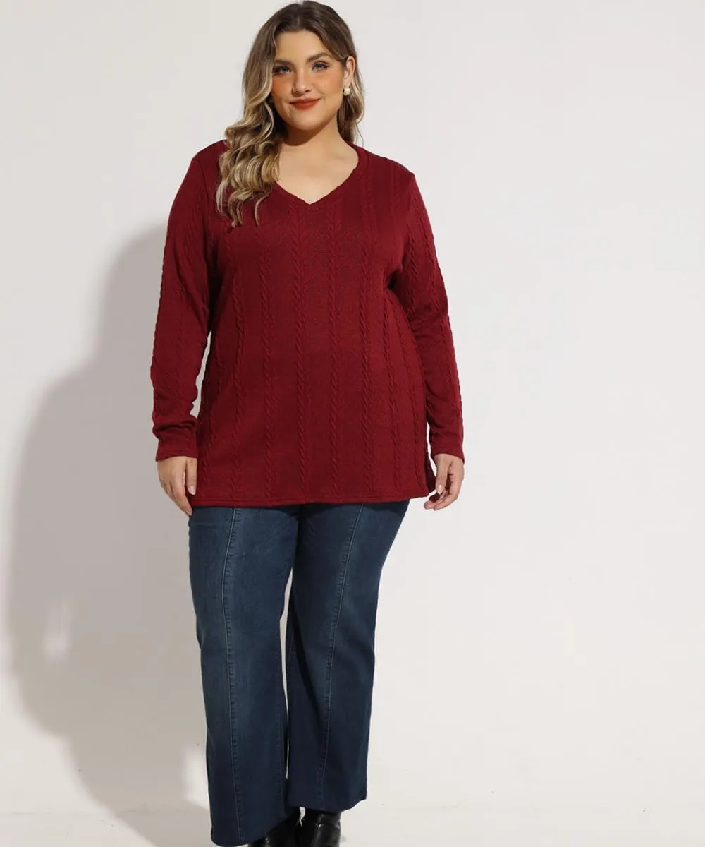 RITERA Plus Size Sweaters for Women Long Sleeve V Neck Cable Sweatershirts Fall Pullover Knitted Tops Oversize XL-5XL 14W-28W