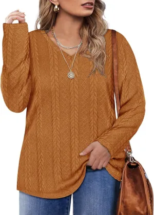 RITERA Plus Size Sweaters for Women Long Sleeve V Neck Cable Sweatershirts Fall Pullover Knitted Tops Oversize XL-5XL 14W-28W