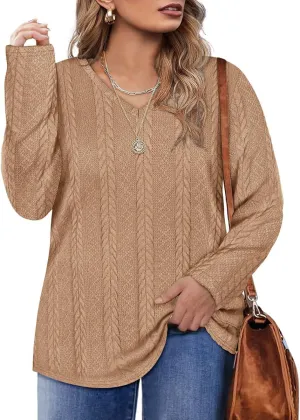 RITERA Plus Size Sweaters for Women Long Sleeve V Neck Cable Sweatershirts Fall Pullover Knitted Tops Oversize XL-5XL 14W-28W