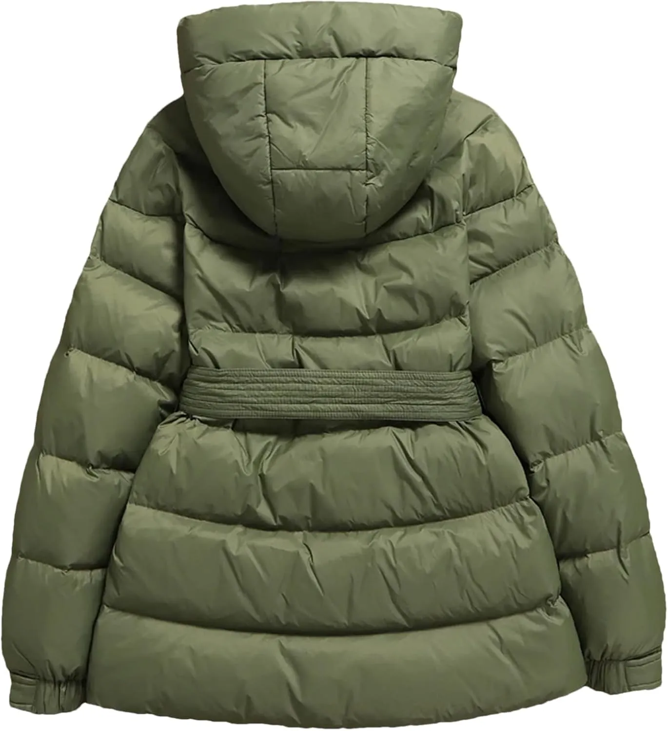 SaoBiiu Women Down Jacket Winter Casual Puffer Coat With Belt Warm Quilted Parka Portable Outerwear