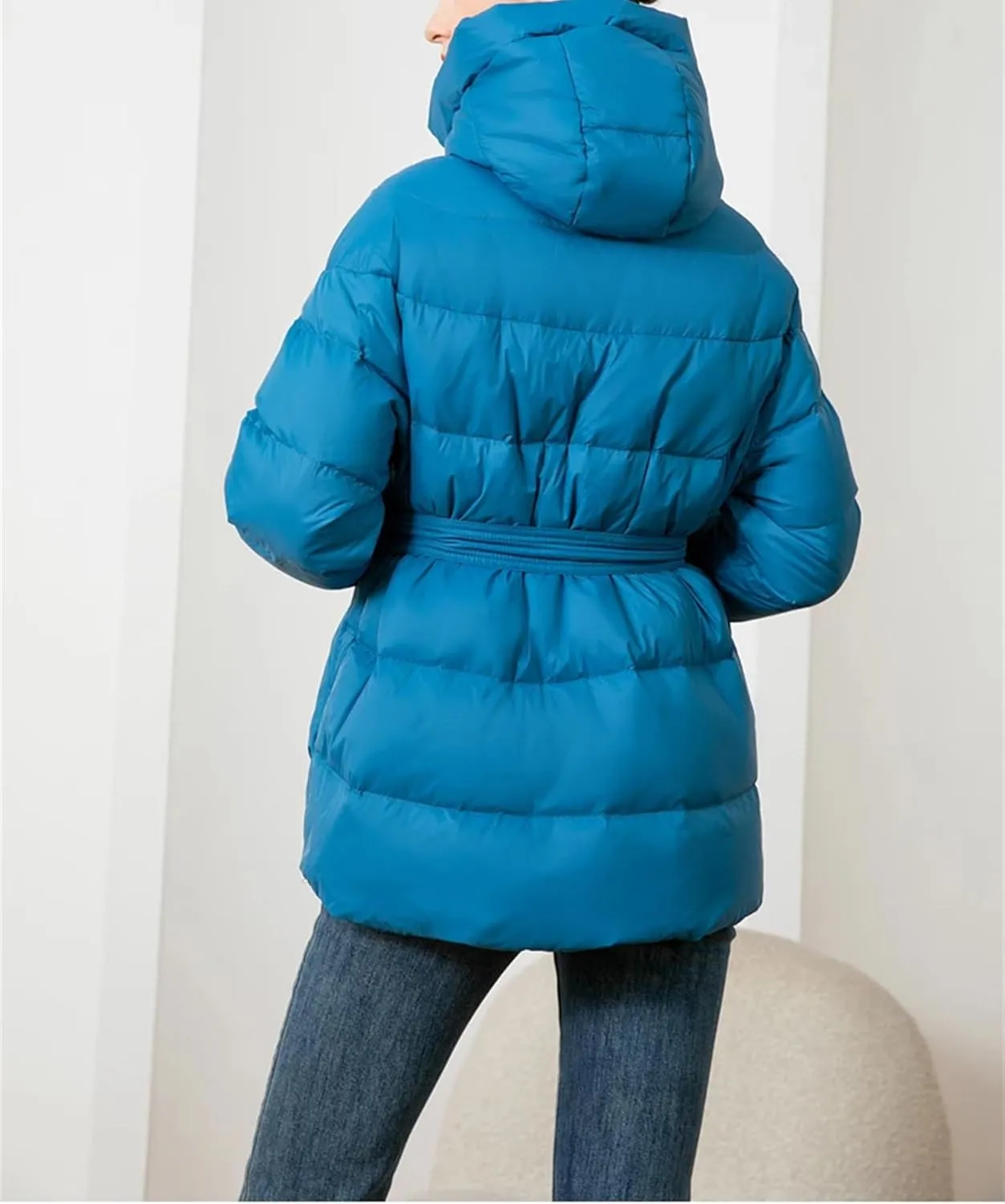 SaoBiiu Women Down Jacket Winter Casual Puffer Coat With Belt Warm Quilted Parka Portable Outerwear