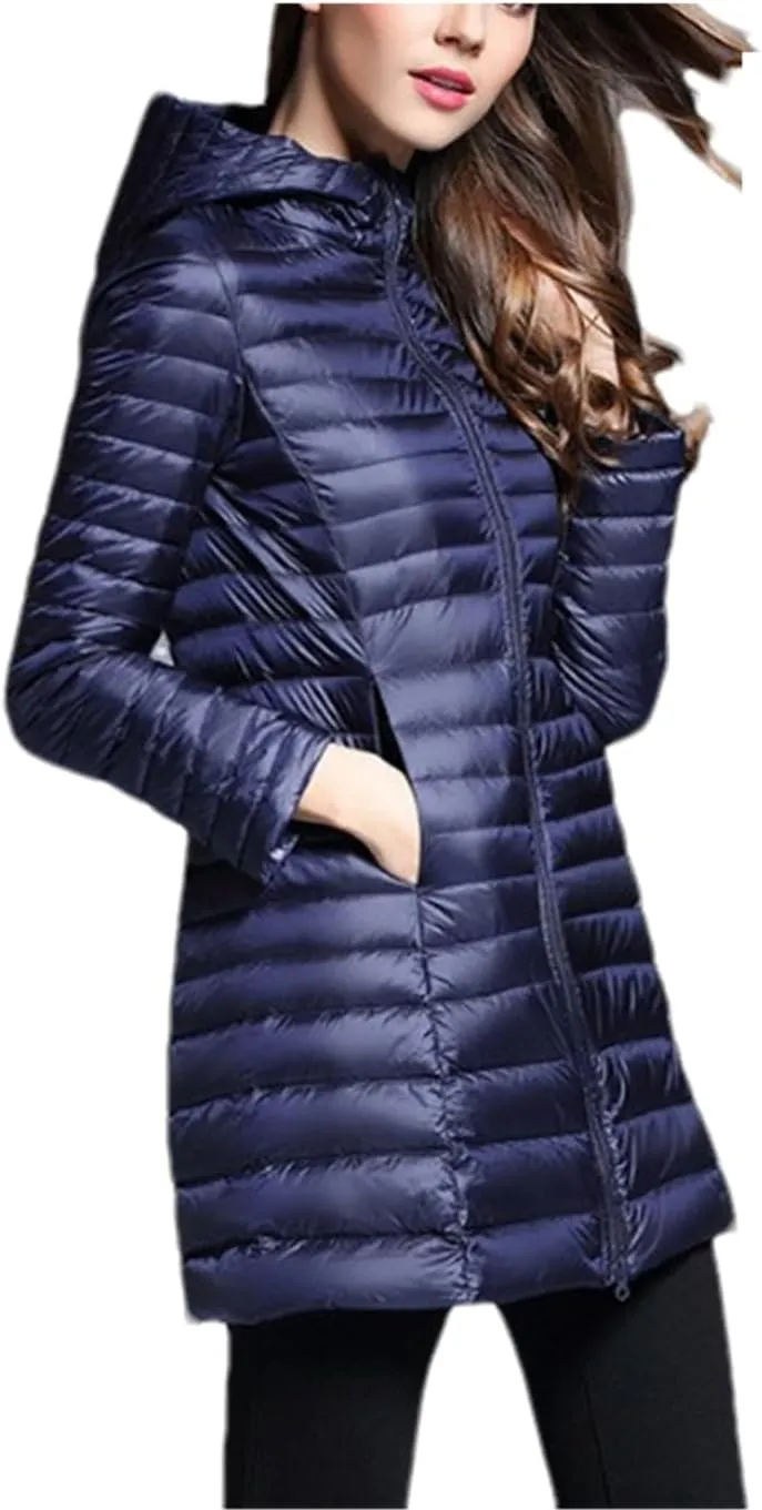 SaoBiiu Women Lightweight Long Parkas Duck Down Coat Female Long Puffer Jacket Overcoat Outerwear