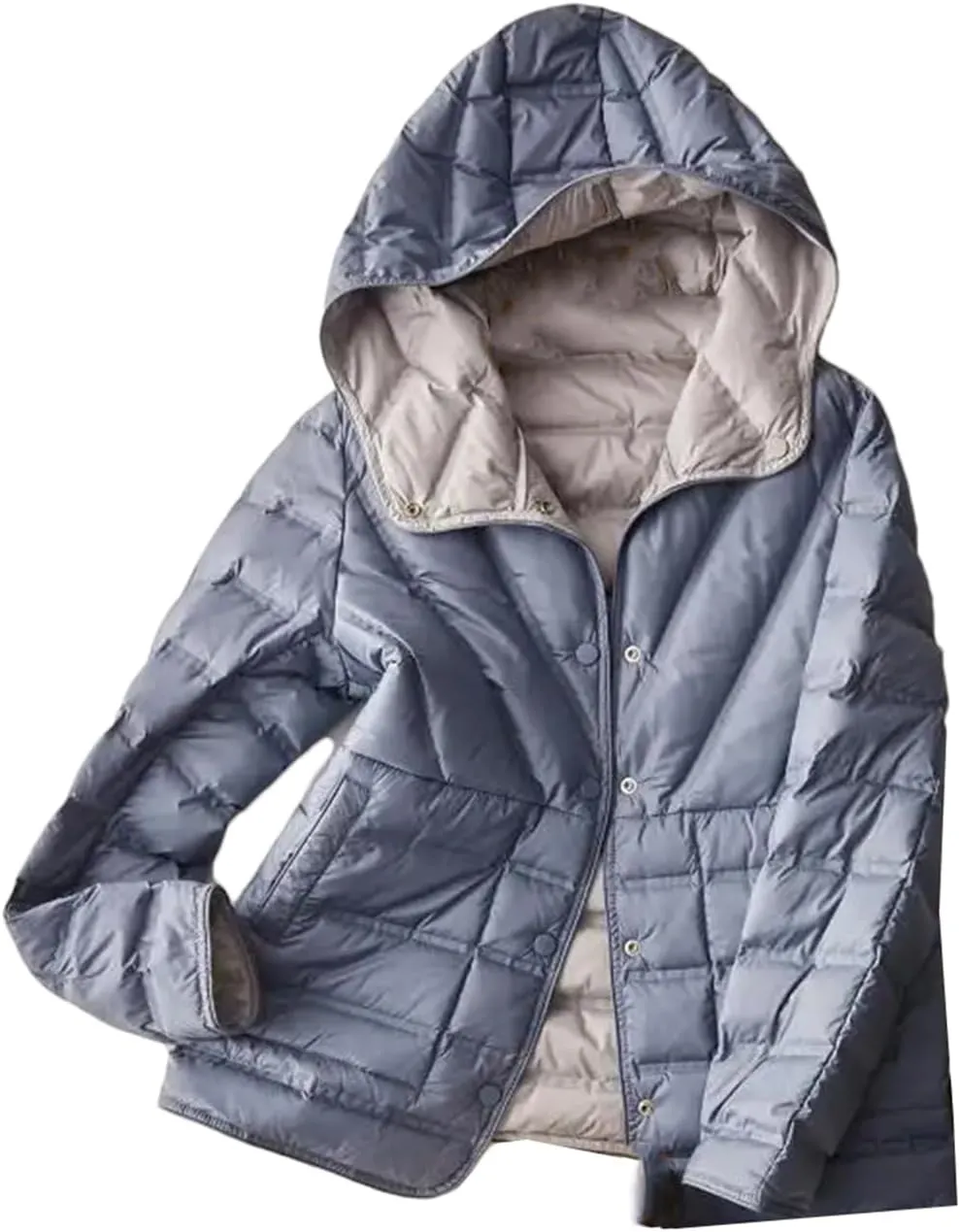 SaoBiiu Women Ultra Light Down Jacket Double Sided Puffer Coat With Hooded Casual Short Reversible Parkas