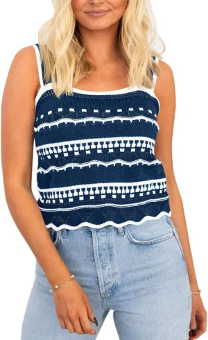 Saodimallsu Womens Striped Crop Tank Top Summer Sleeveless Square Neck Going Out Sexy Y2k Knit Slim Sweater Vest
