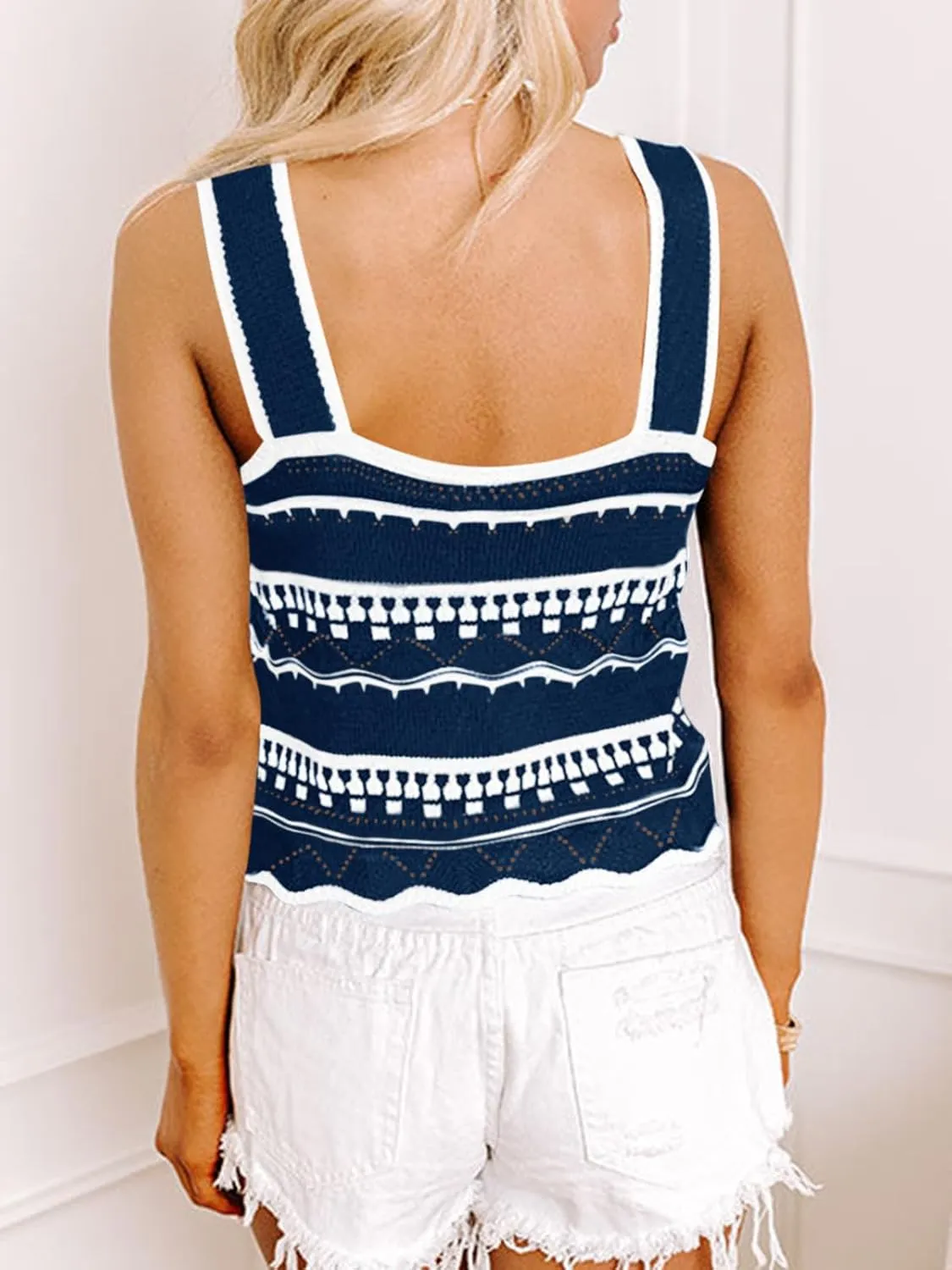 Saodimallsu Womens Striped Crop Tank Top Summer Sleeveless Square Neck Going Out Sexy Y2k Knit Slim Sweater Vest