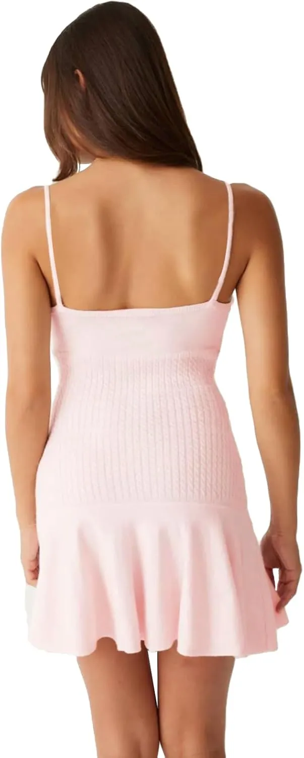 Sexy Sling Dress for Women V-Neck Backless Flower Knit Pleated Beach Casual Vacation Party Mini Dresses
