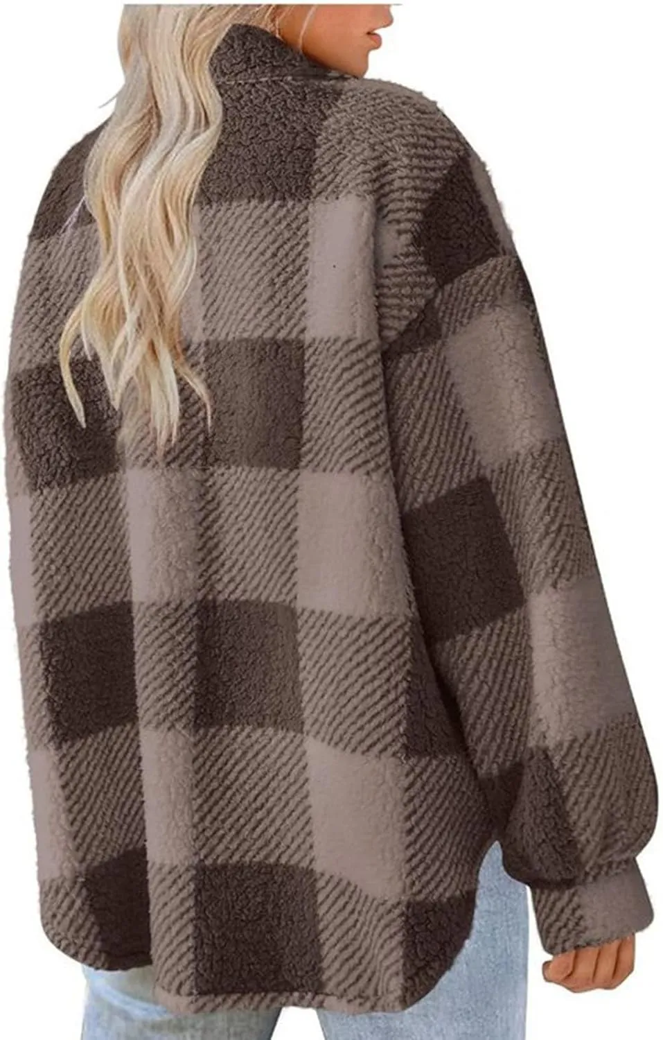 Shacket Jacket Women Casual Flannel Plaid Long Sleeve Lapel Button Down Shirts Fall Wool Blend Coat with Pockets