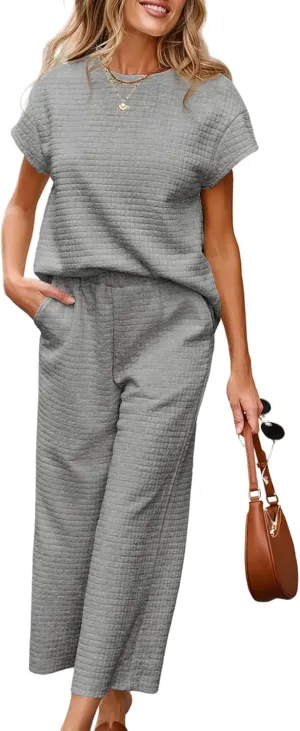 SHEWIN Womens Two Piece Spring Outfits Sweatsuits Casual Pullover Tops and Wide Leg Sweatpant Lounge Sets