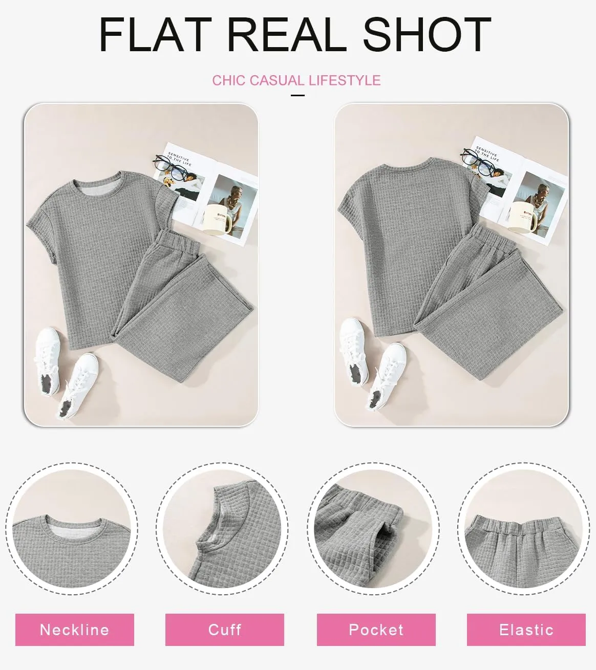 SHEWIN Womens Two Piece Spring Outfits Sweatsuits Casual Pullover Tops and Wide Leg Sweatpant Lounge Sets